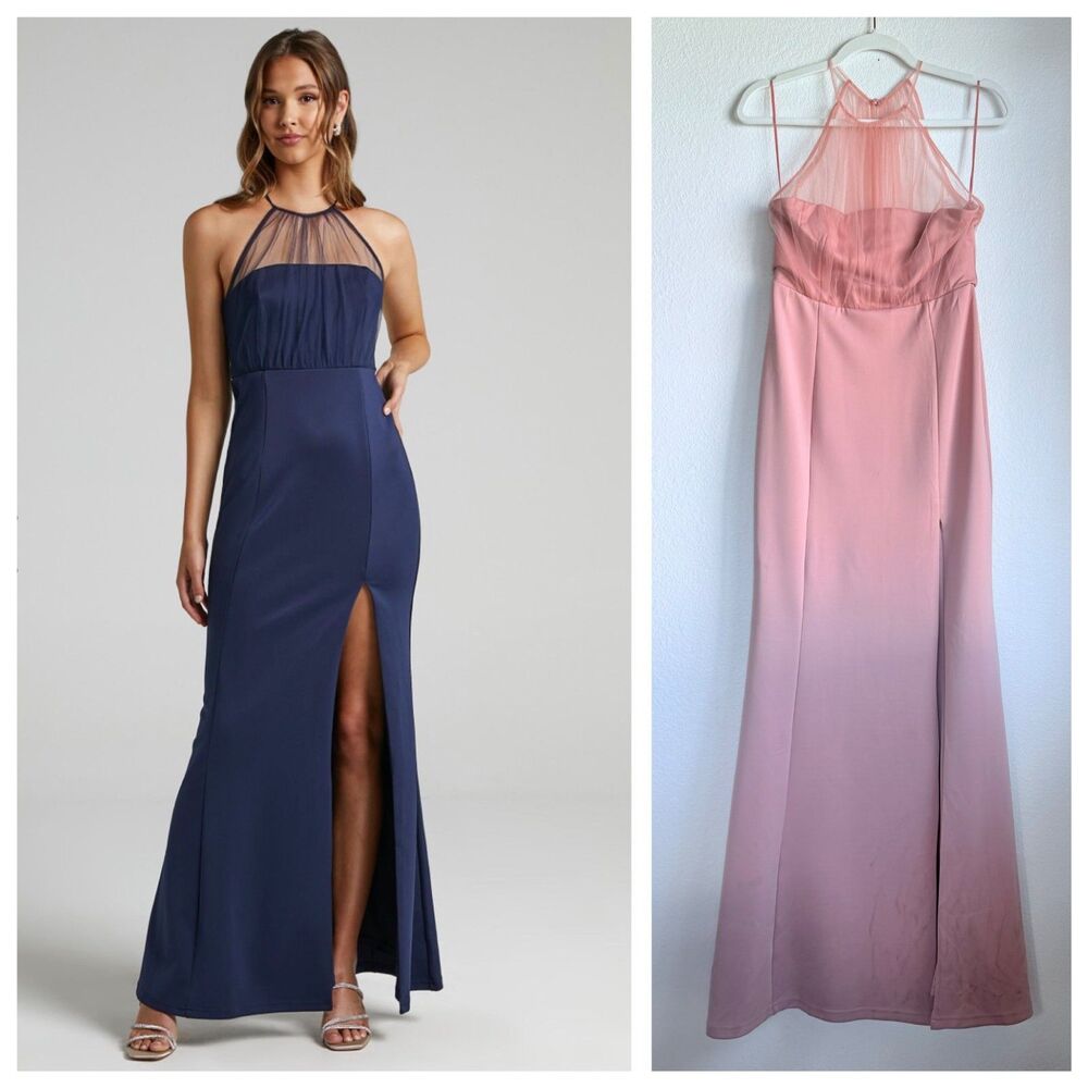 NWT Showpo Still Love You Pink Mesh Halter Mermaid Maxi Dress US 6 Prom Formal